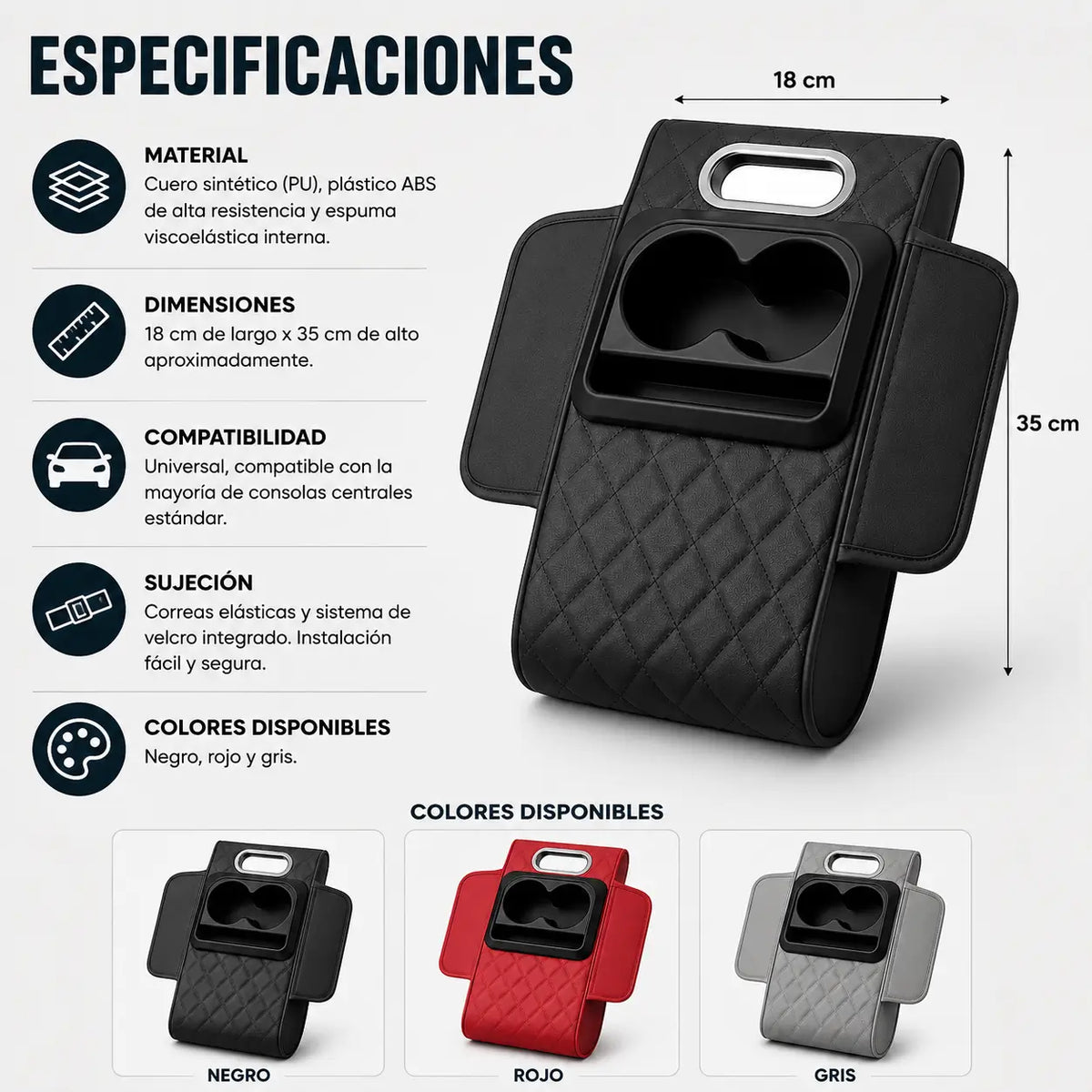 Apoyabrazos y Portavasos Doble - Comodidad y Orden en tu Auto