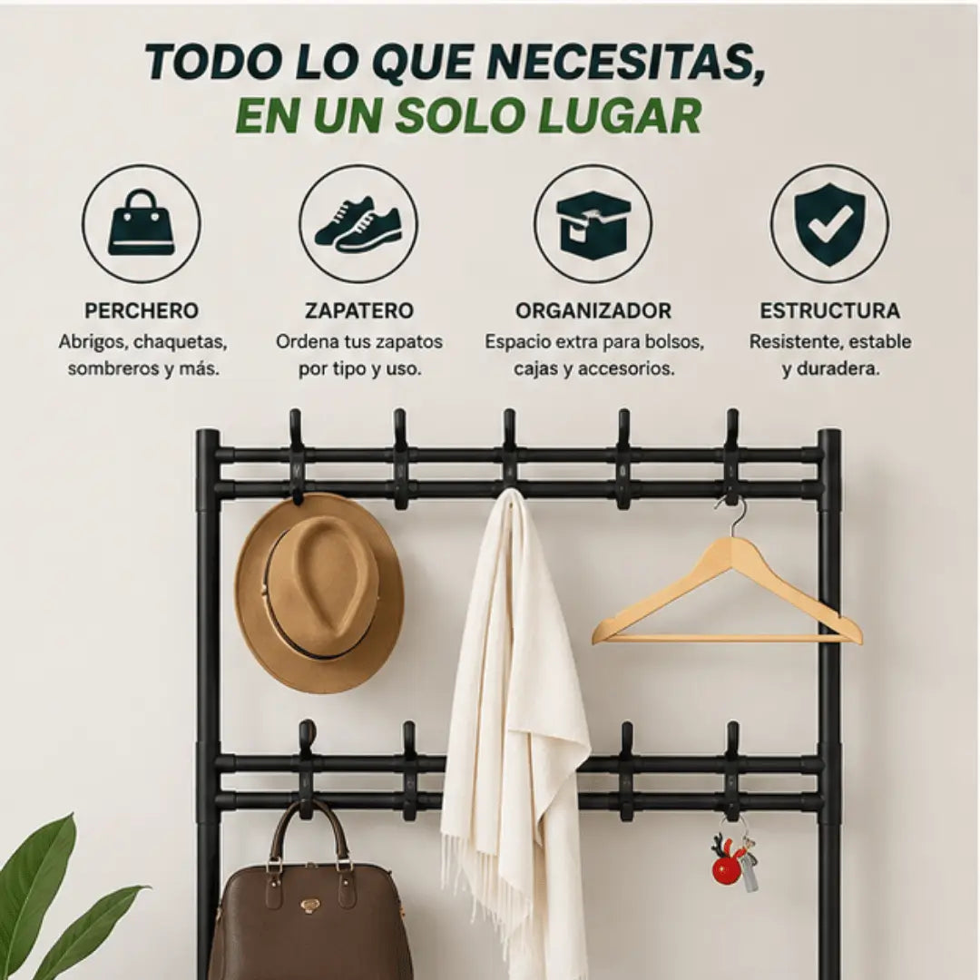 EntryRack Pro - Zapatero y perchero 4 niveles, todo en uno