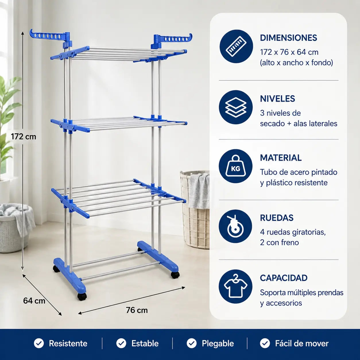 TendiFlex - Tendedero plegable de 3 niveles