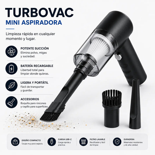 TurboVac Mini Aspiradora - Limpieza rápida en cualquier lugar