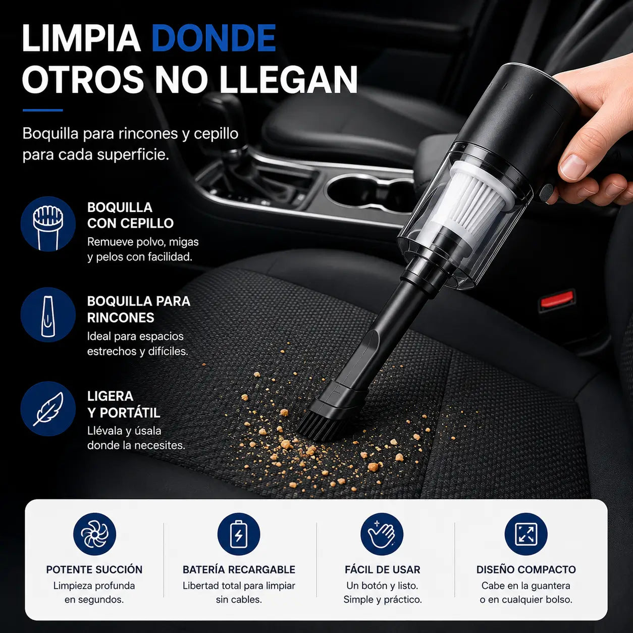 TurboVac Mini Aspiradora - Limpieza rápida en cualquier lugar