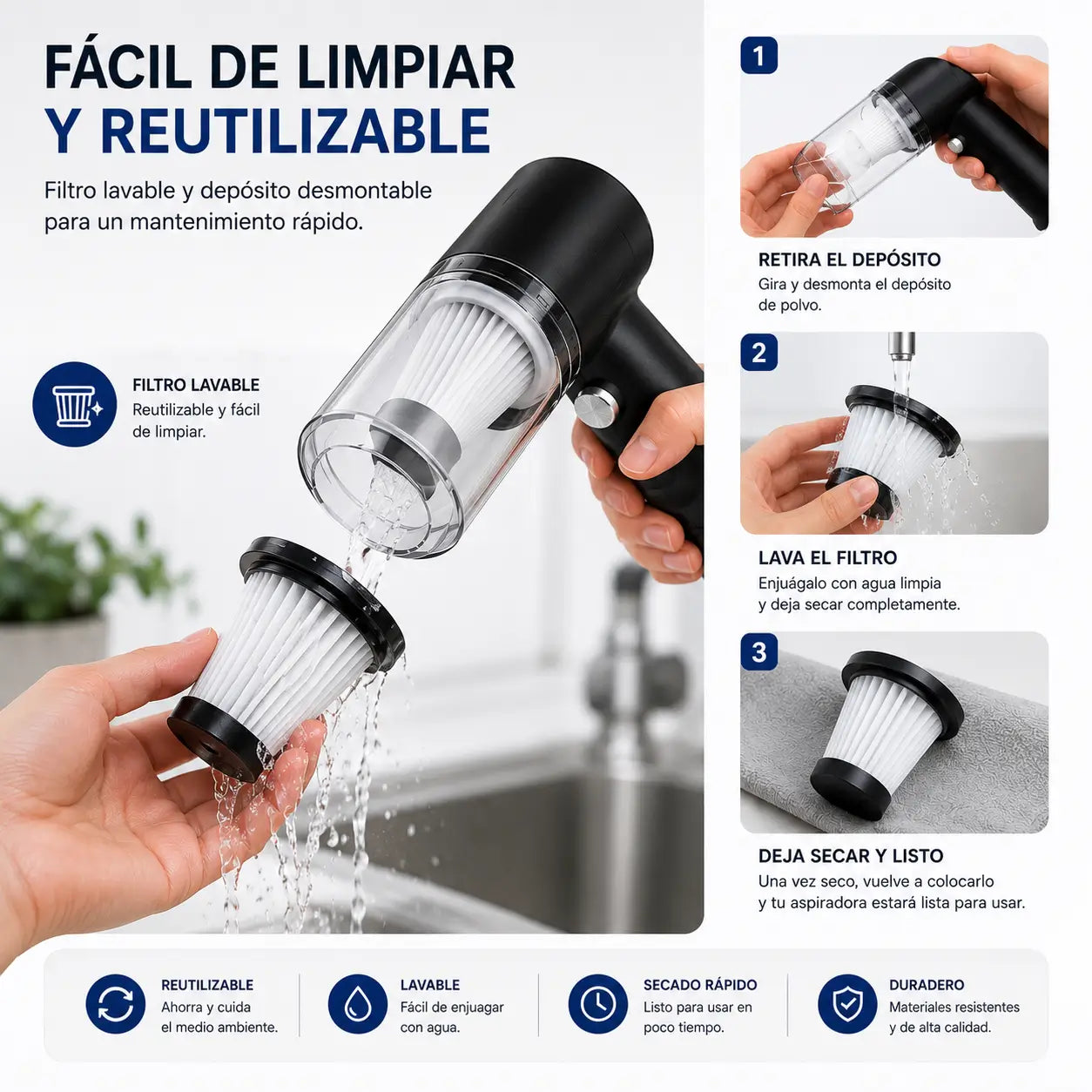 TurboVac Mini Aspiradora - Limpieza rápida en cualquier lugar