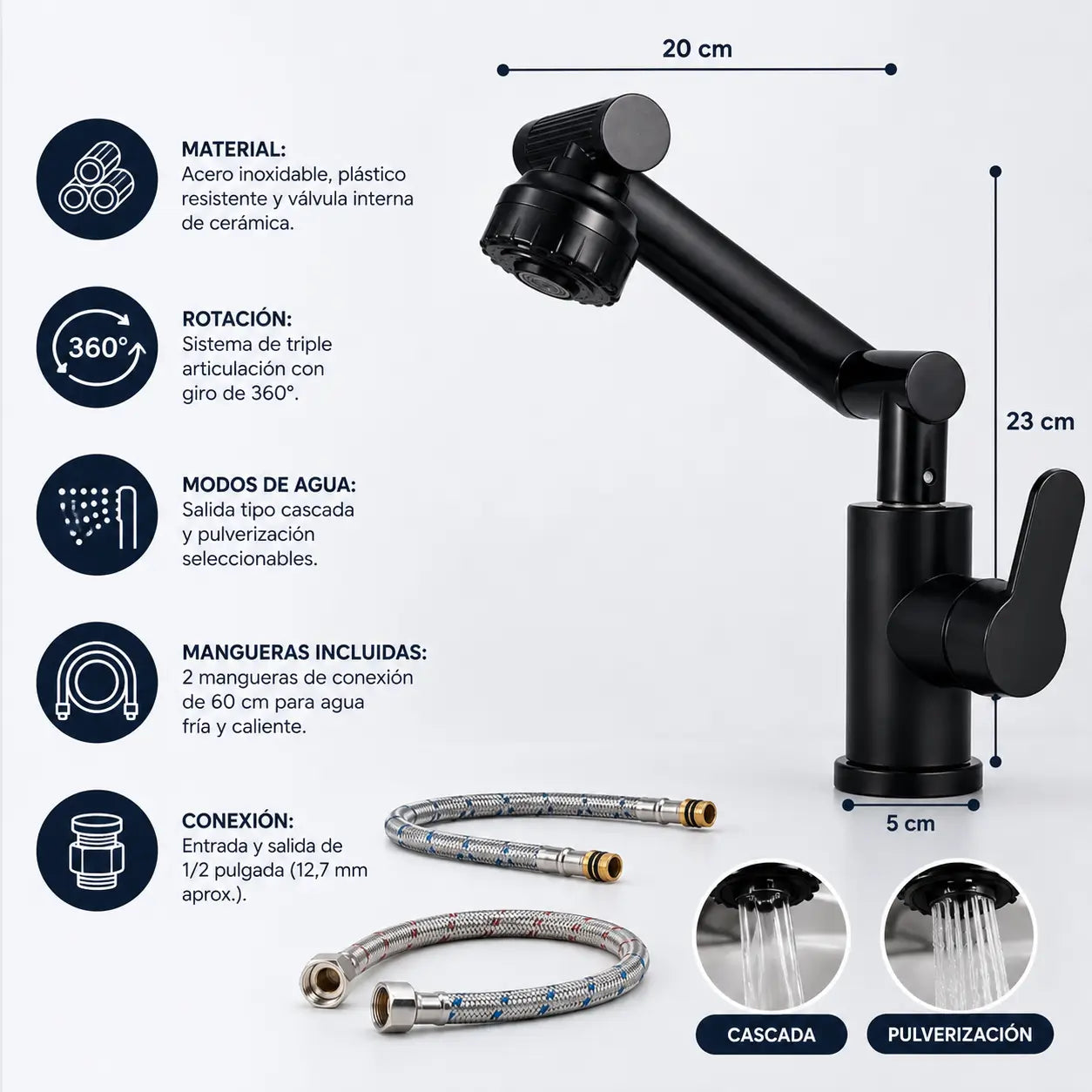 FlexFlow Pro 360° - Grifo triple rotación, máxima movilidad