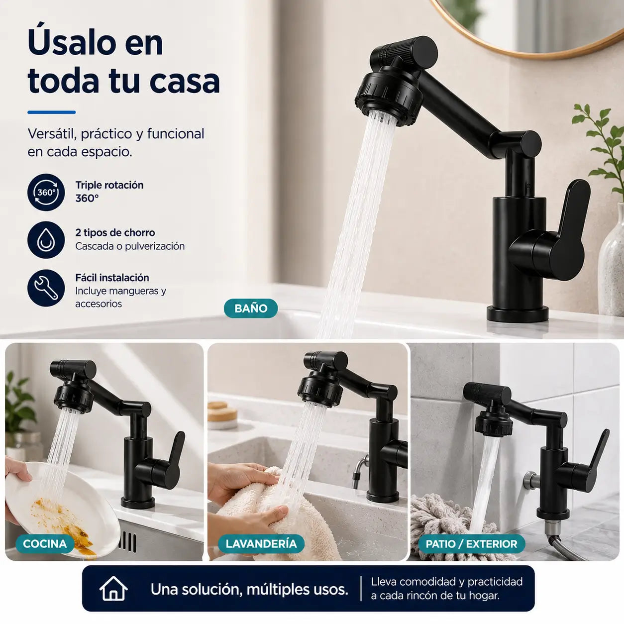 FlexFlow Pro 360° - Grifo triple rotación, máxima movilidad