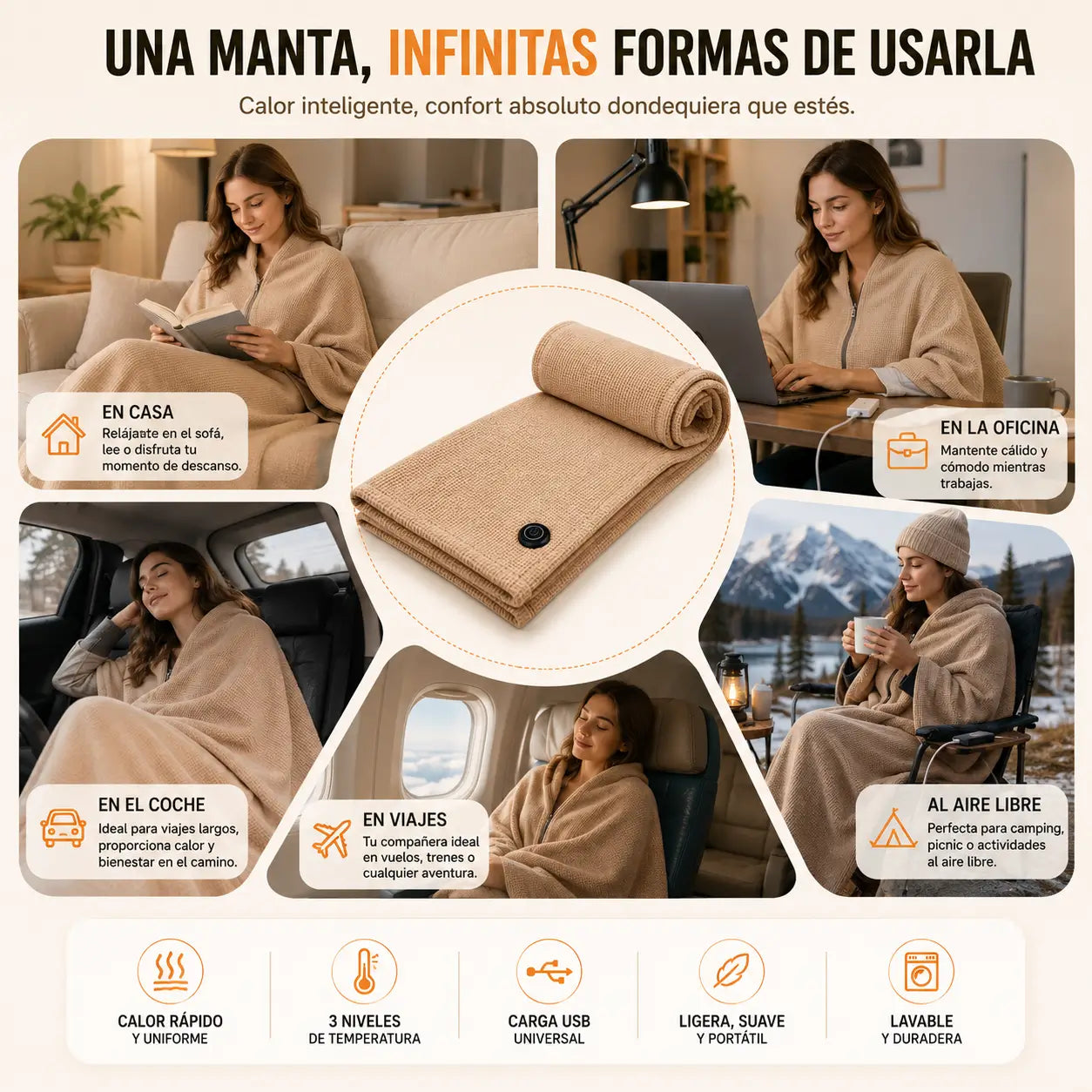 WarmBlanket Pro™ - Manta Calefactora Eléctrica Carga USB