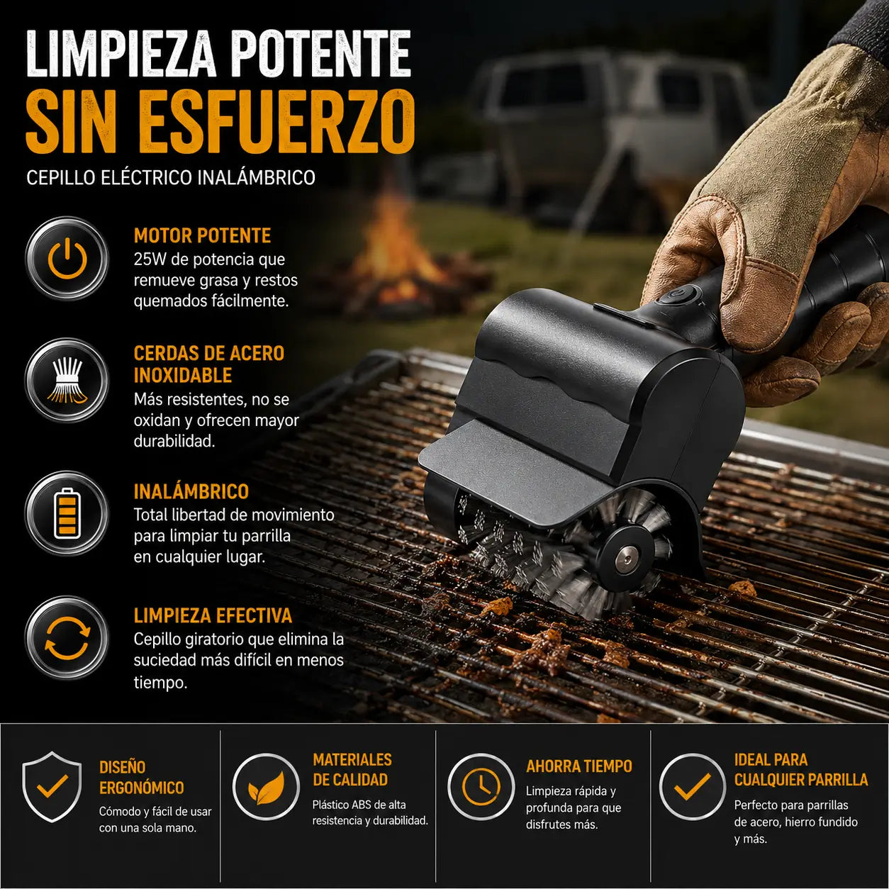 CleanGrill - Limpia y deja tu parrilla lista para usar + 12 pares guantes parrilleros