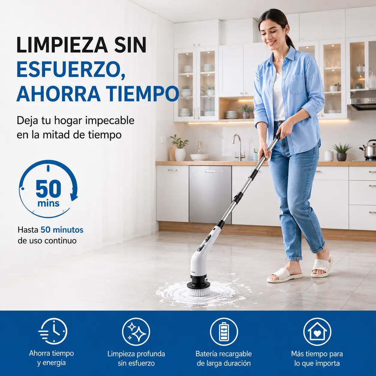 CleanMax Pro - Cepillo eléctrico de limpieza mango extensible