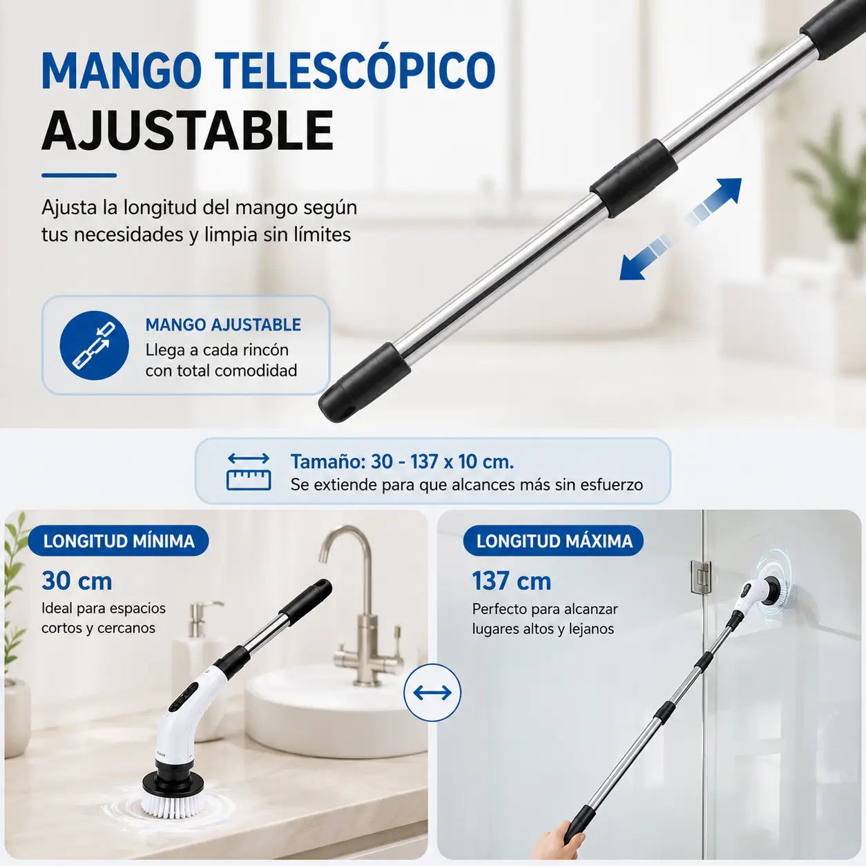 CleanMax Pro - Cepillo eléctrico de limpieza mango extensible