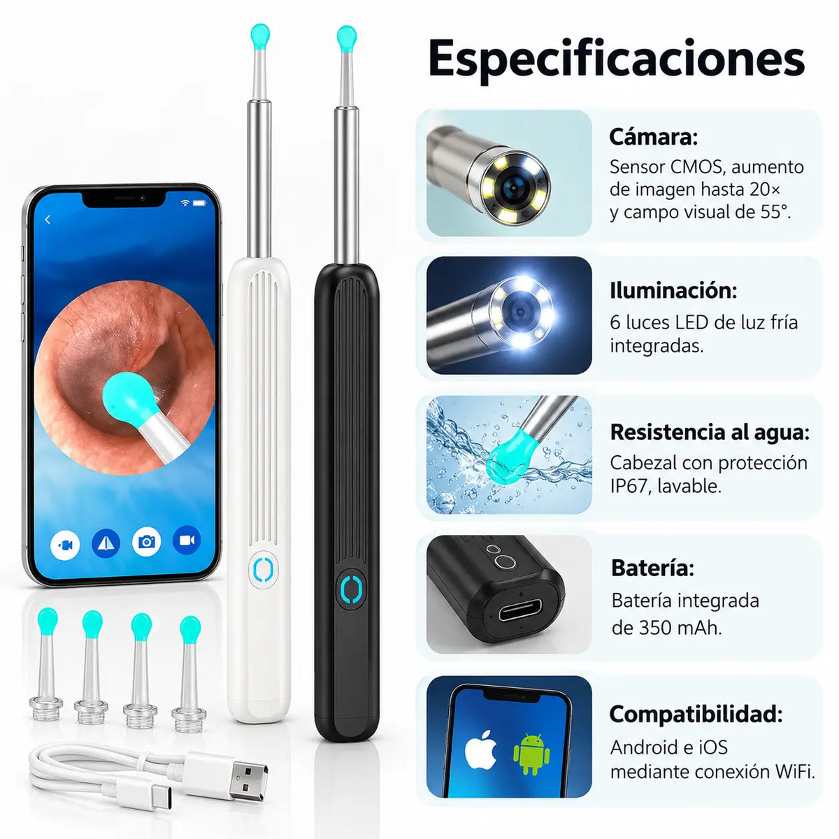 OtiCam NE3 - Limpieza de oídos con cámara