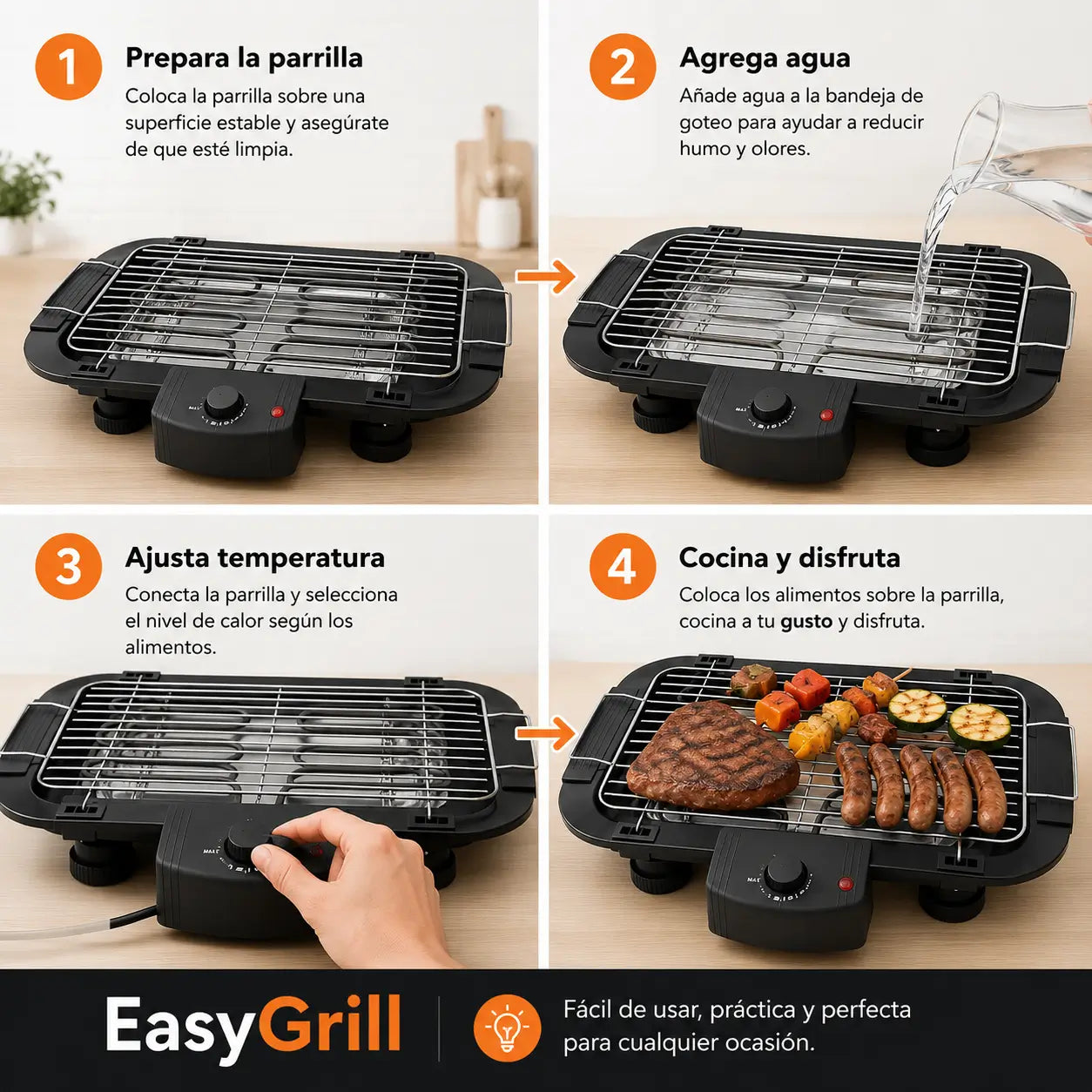 EasyGrill - Parrilla eléctrica práctica para casa y exterior