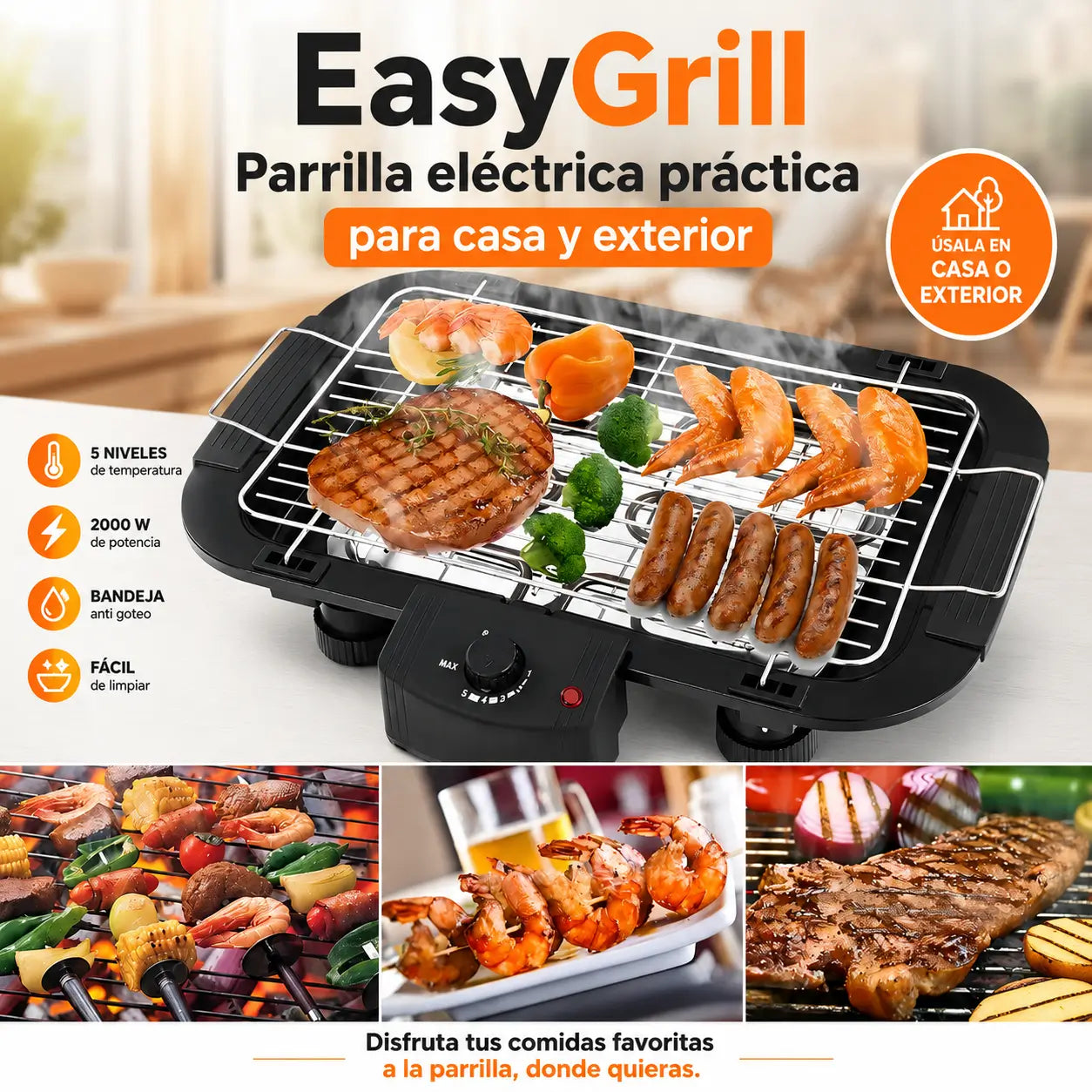 EasyGrill - Parrilla eléctrica práctica para casa y exterior