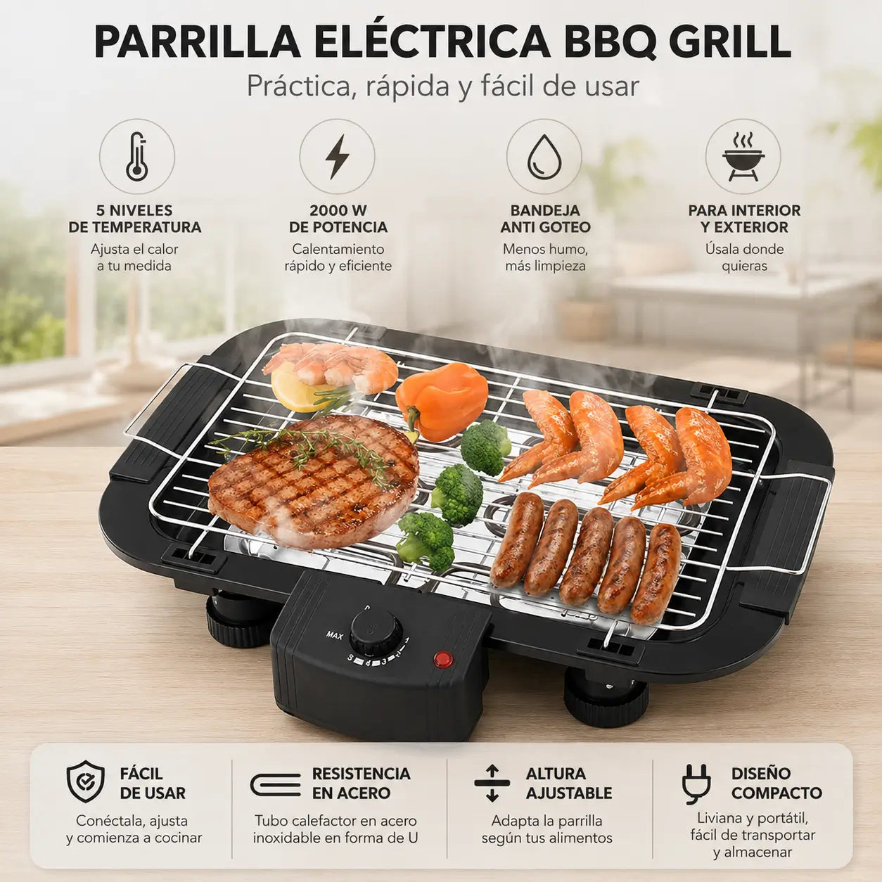 EasyGrill - Parrilla eléctrica práctica para casa y exterior