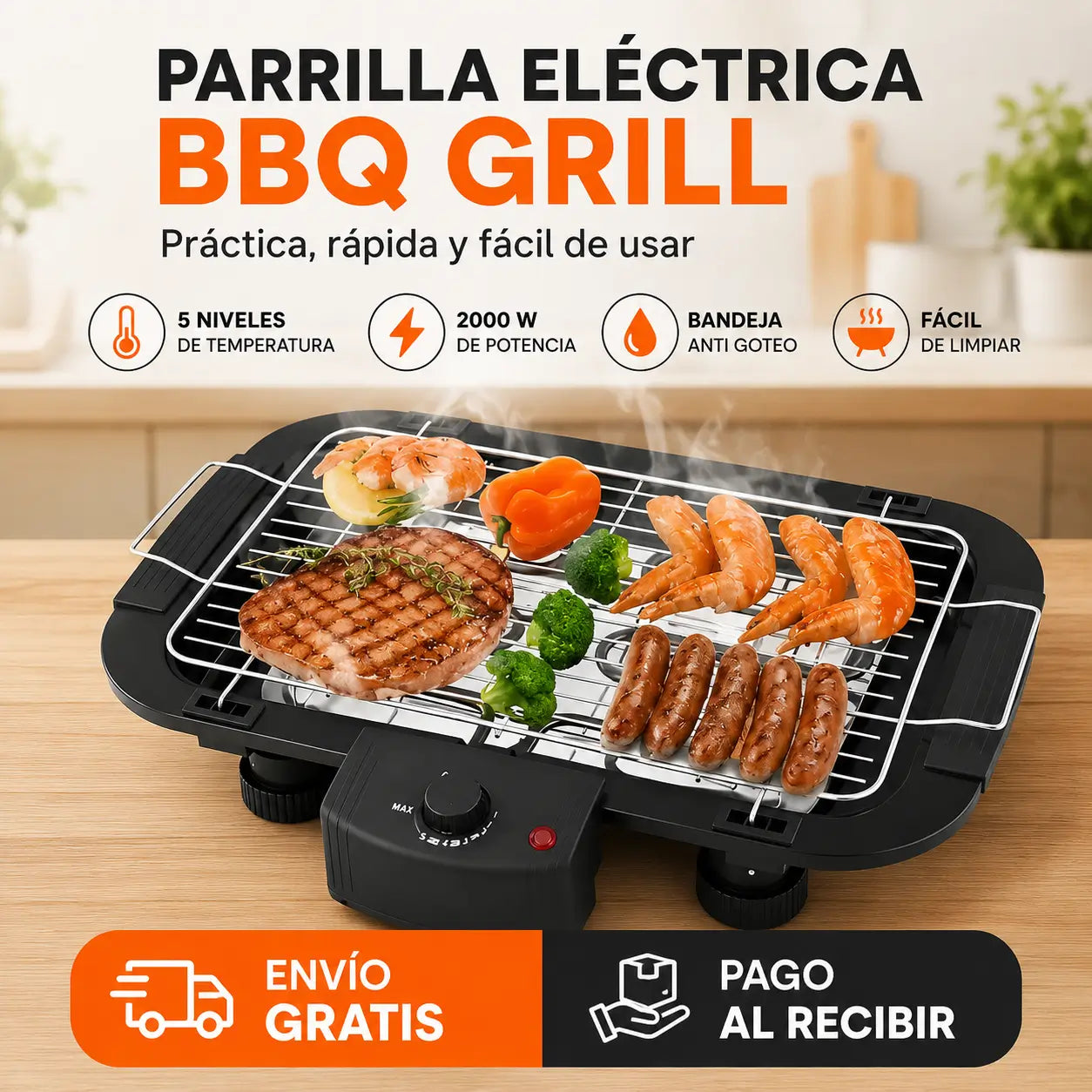 EasyGrill - Parrilla eléctrica práctica para casa y exterior