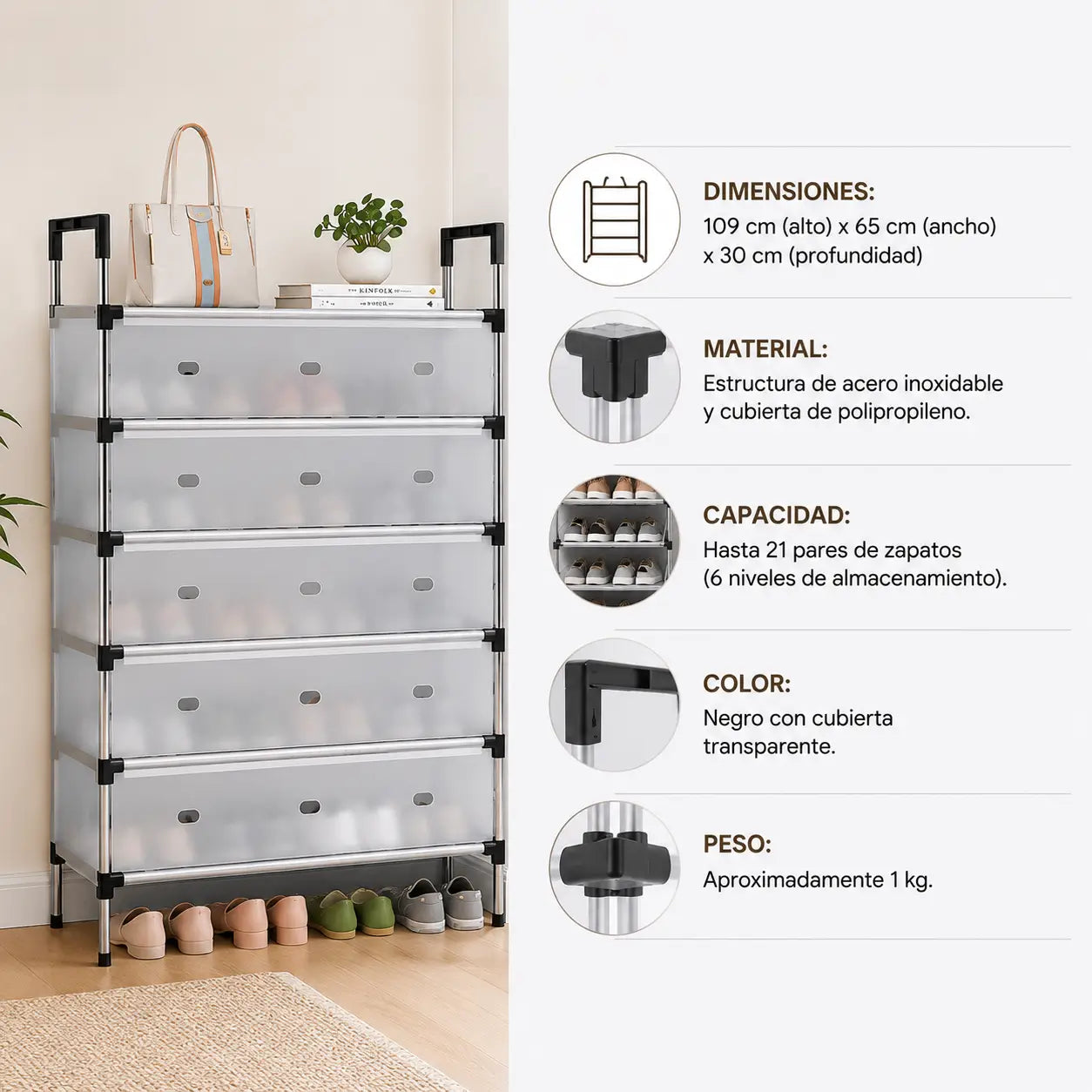 ClosetRack Zapatero Pro 6 Niveles - Ordena hasta 21 pares