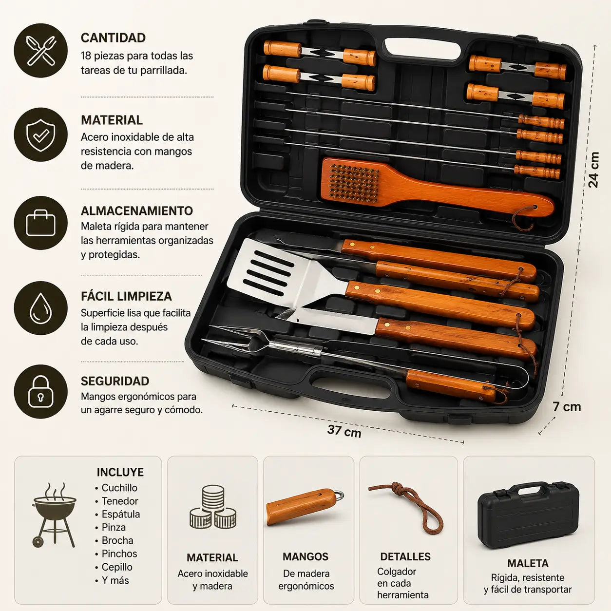 Maleta Parrillera 18 Piezas - Todo para tu asado