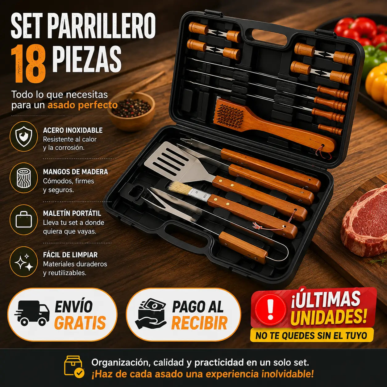 Maleta Parrillera 18 Piezas - Todo para tu asado