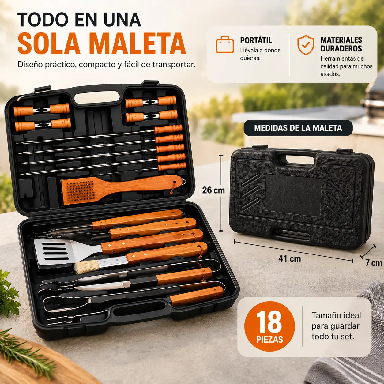 Maleta Parrillera 18 Piezas - Todo para tu asado