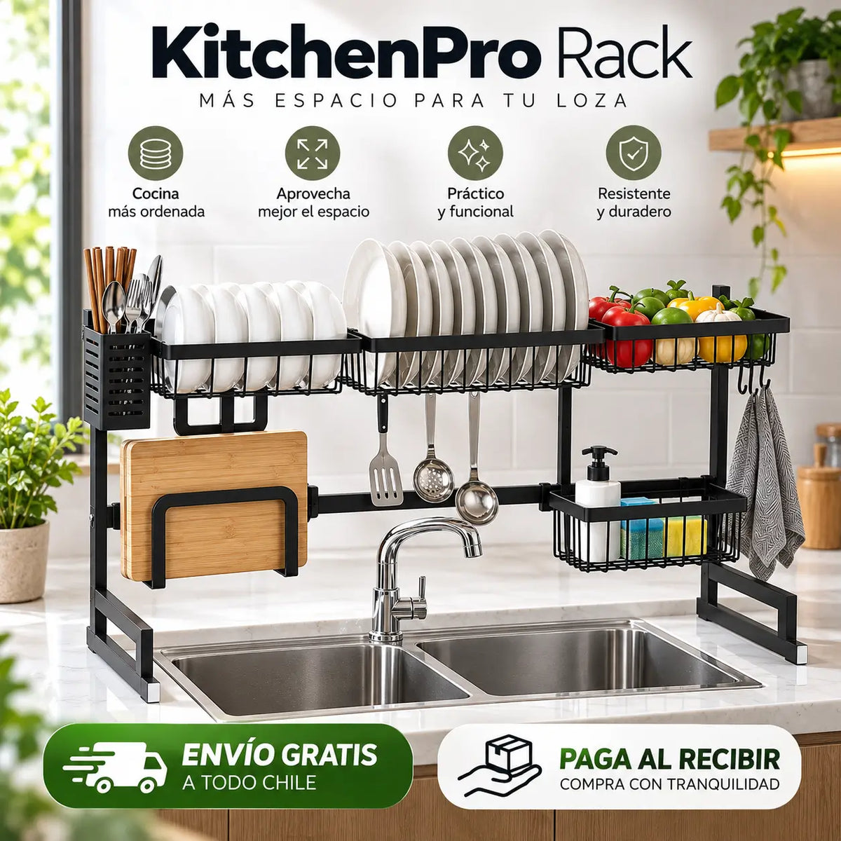 KitchenPro Rack Secador 85cm - Más espacio para tu loza