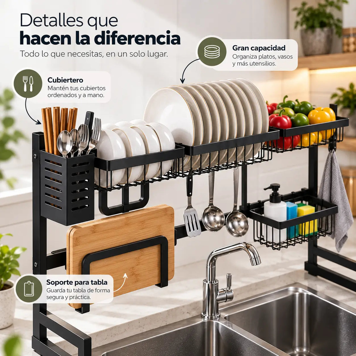 KitchenPro Rack Secador 85cm - Más espacio para tu loza