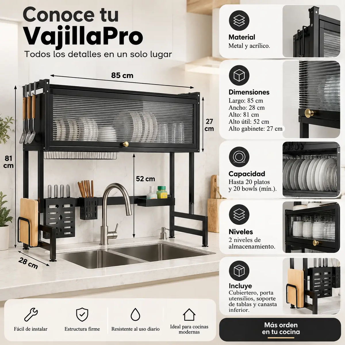 VajillaPro con Tapa 2 Niveles - Protege y organiza tu vajilla