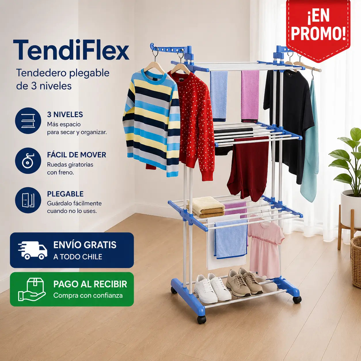 TendiFlex - Tendedero plegable de 3 niveles