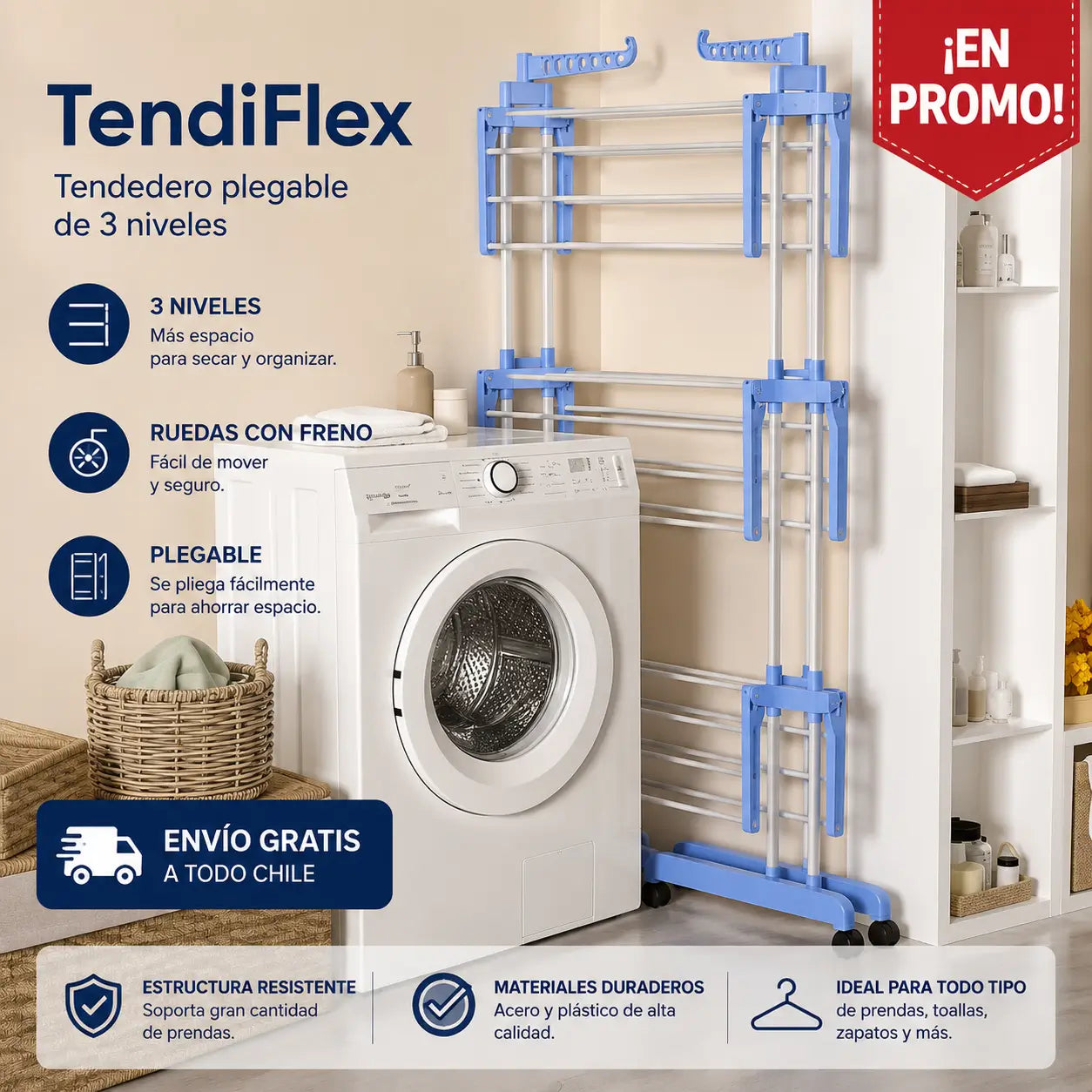 TendiFlex - Tendedero plegable de 3 niveles