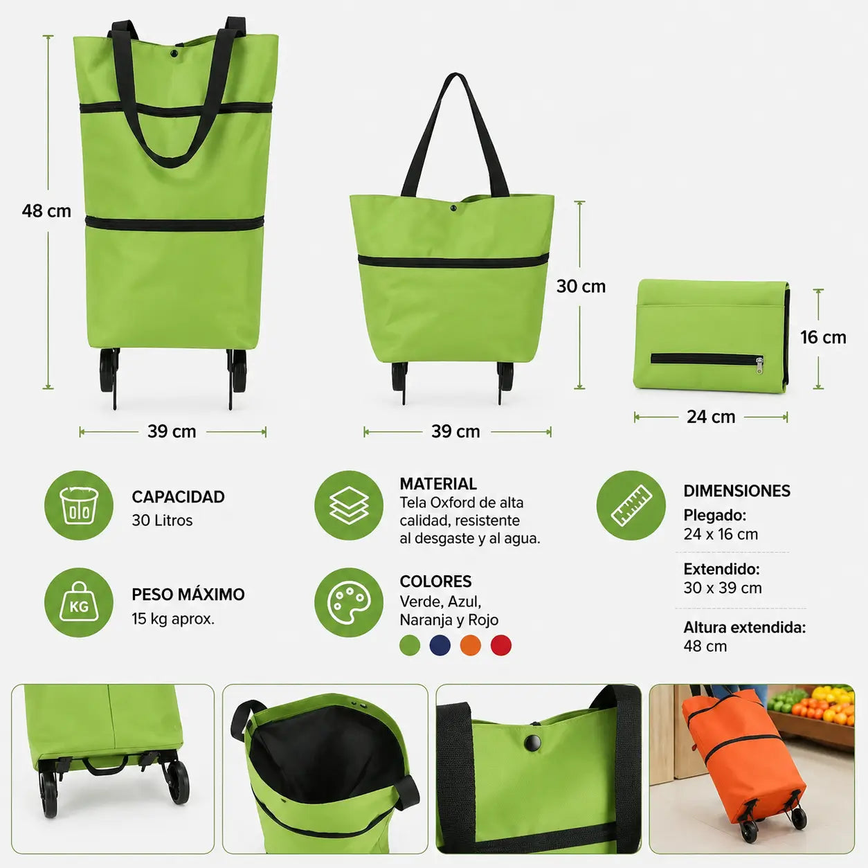 UrbanBag - Bolso Plegable Con Ruedas 2 En 1