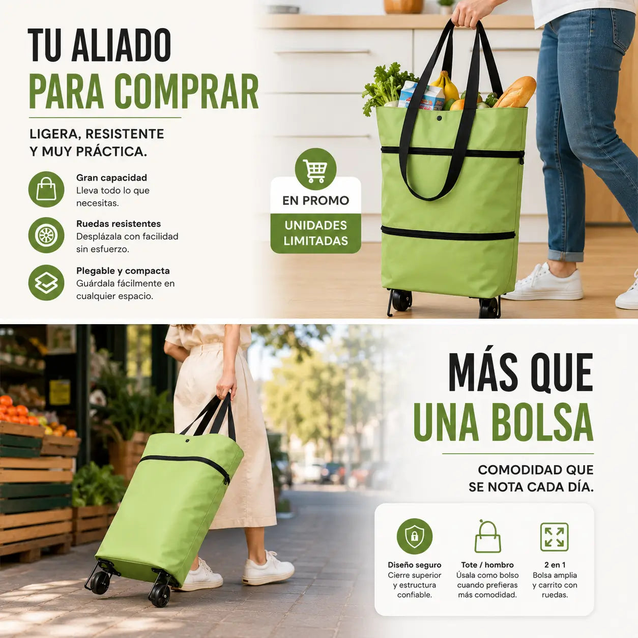 UrbanBag - Bolso Plegable Con Ruedas 2 En 1
