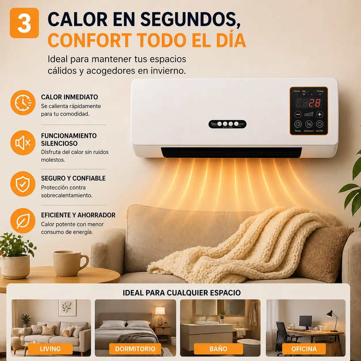 Calefactor electrico de pared HeatNow