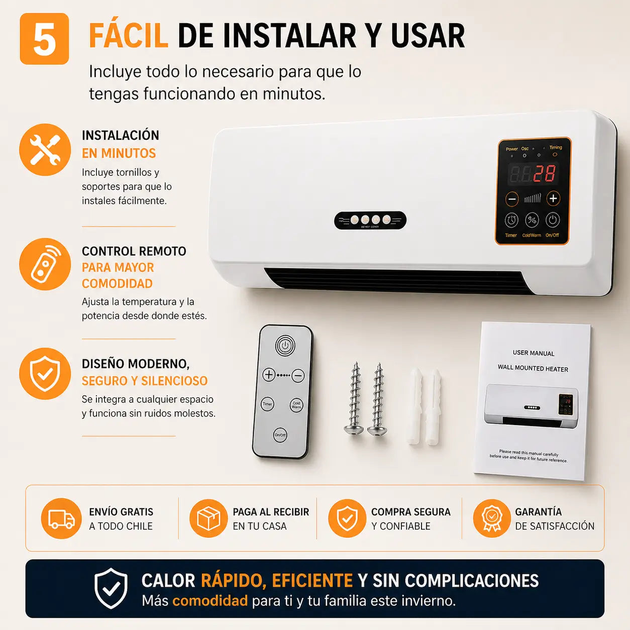 Calefactor electrico de pared HeatNow