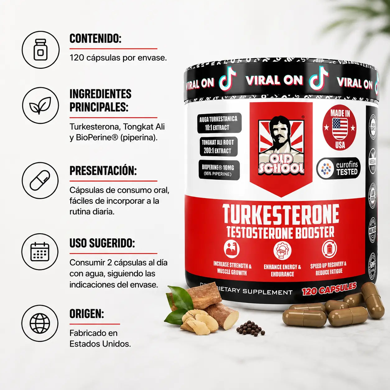 Turkesterone + Tongkat Ali 120 Cápsulas - Potencia cada entrenamiento