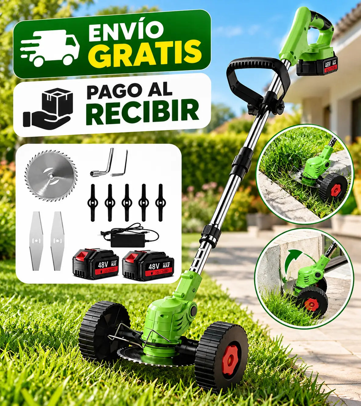 PowerGrass - Cortadora de pasto inalámbrica con rueda