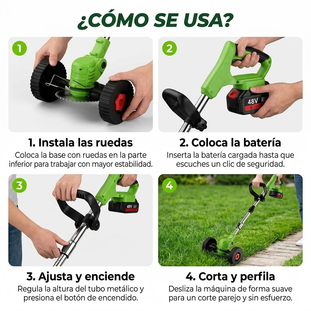 PowerGrass - Cortadora de pasto inalámbrica con rueda