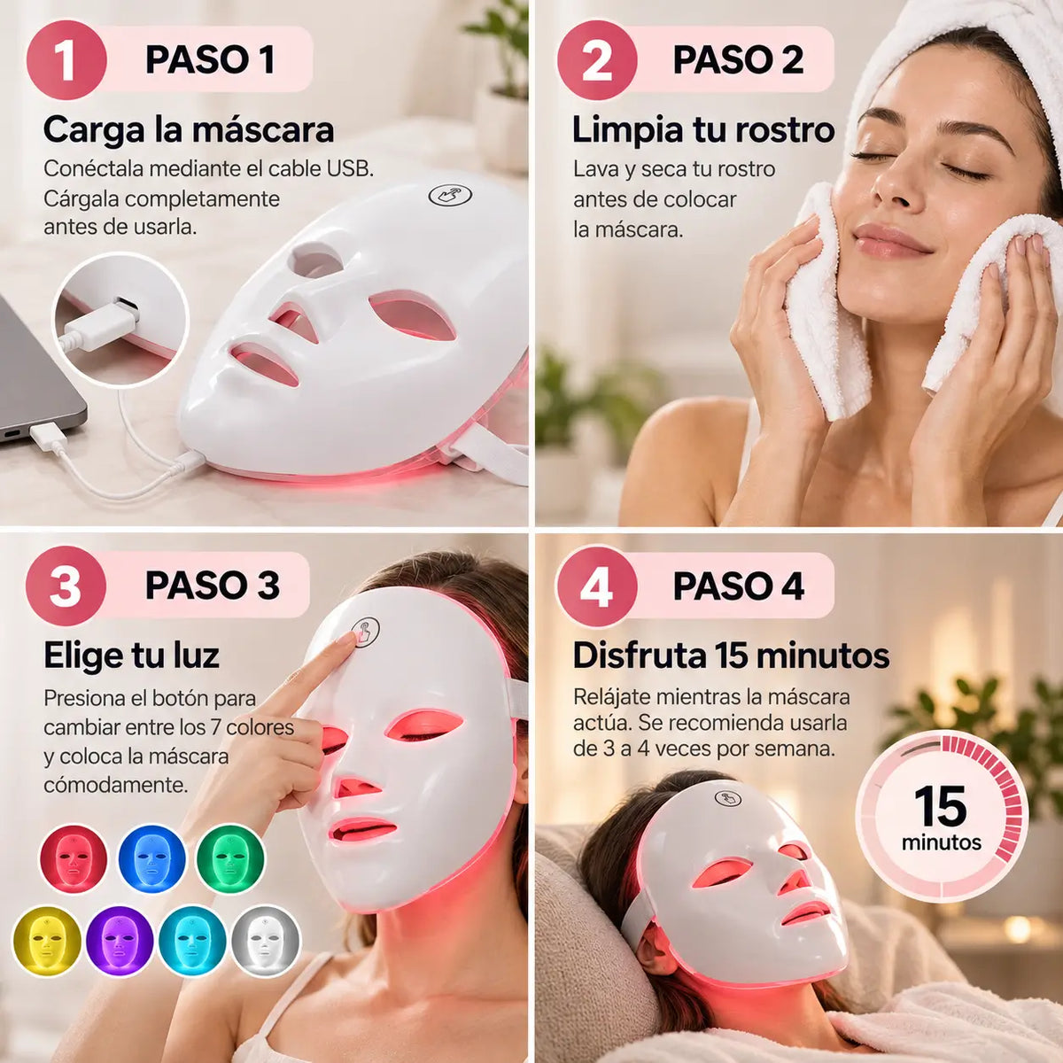 LumiSkin 7 - Máscara cuidado facial con luz LED