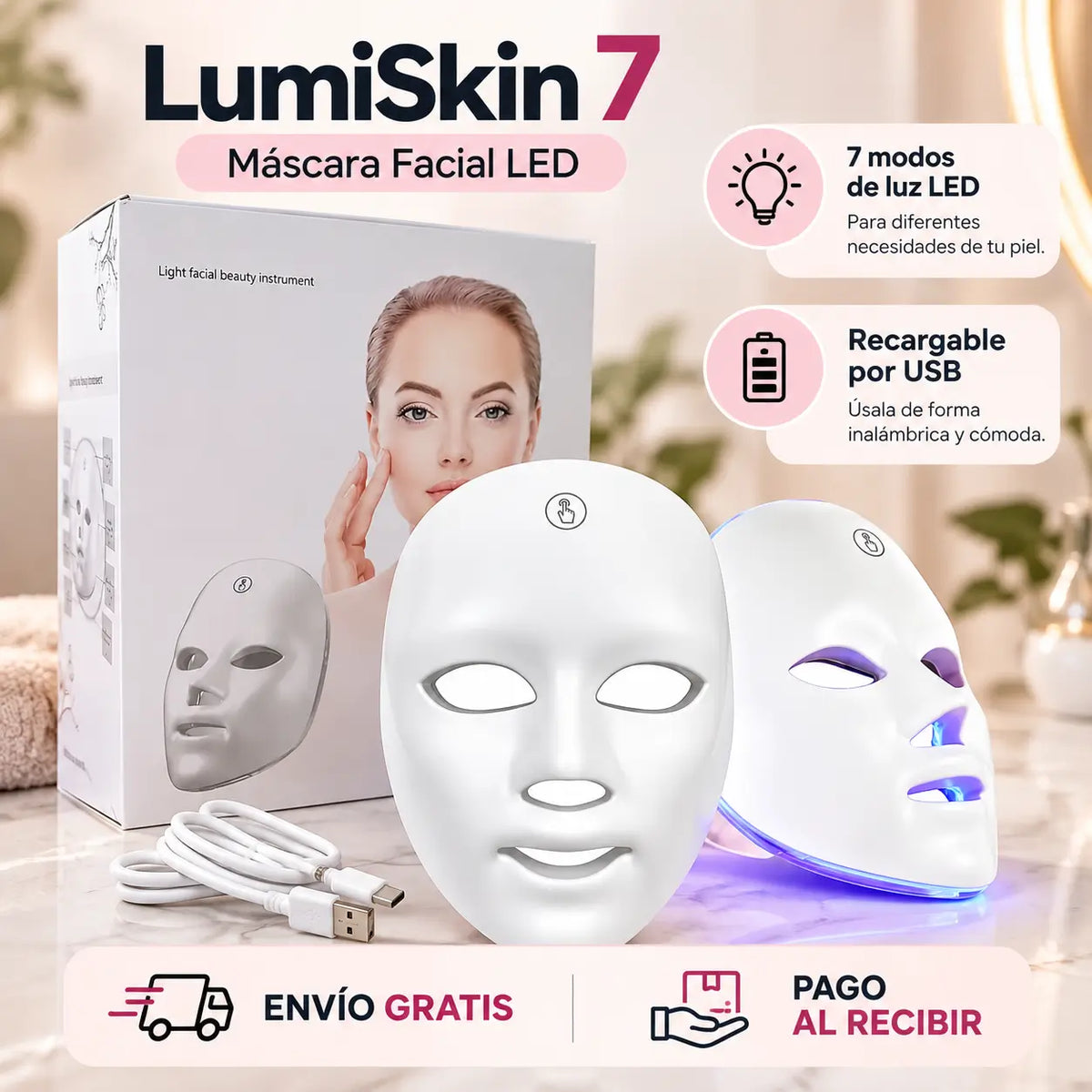 LumiSkin 7 - Máscara cuidado facial con luz LED
