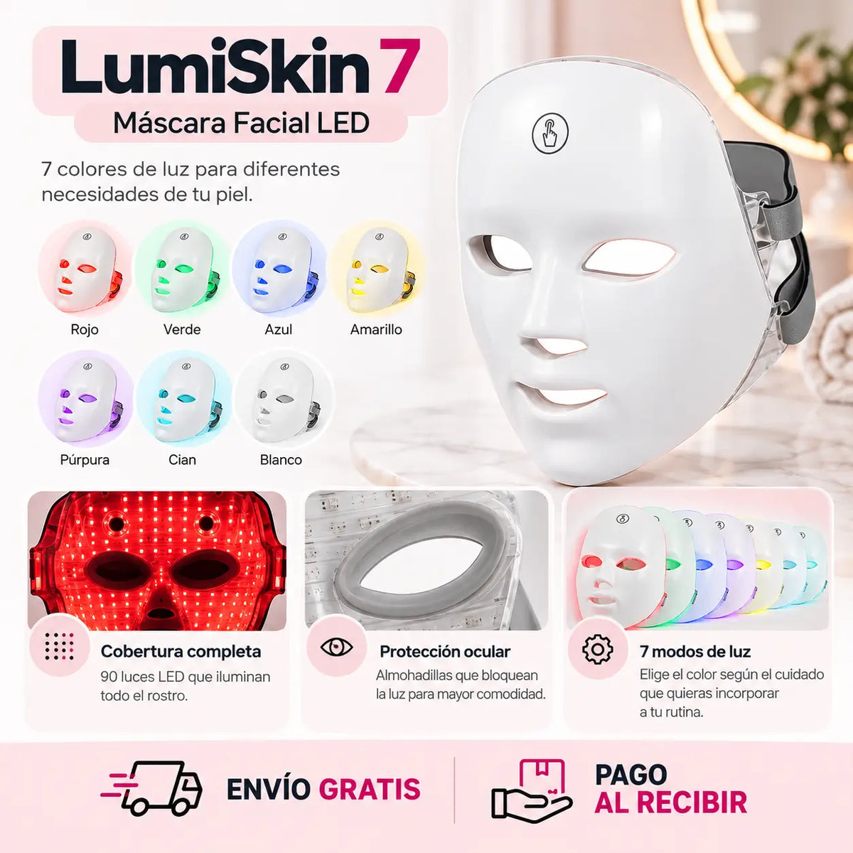LumiSkin 7 - Máscara cuidado facial con luz LED