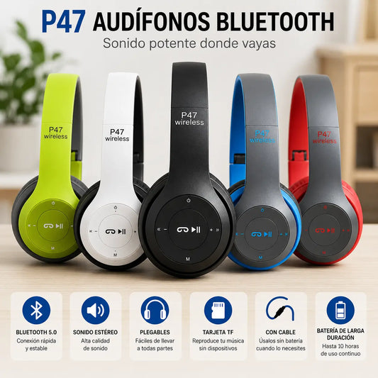 P47 Audífonos Bluetooth- Sonido potente donde vayas